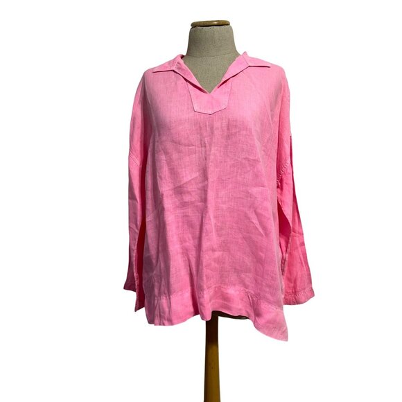 C&C California Women's Size Medium 100% Linen Long Sleeve V-Neck Tunic Top - Picture 1 of 10